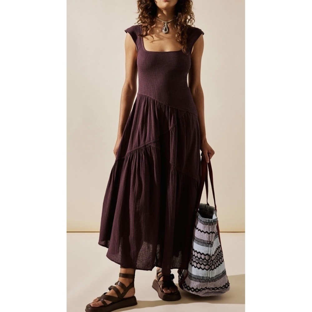 Free People Traveler Midi Dress Women's Casual Smocked Plum Medium